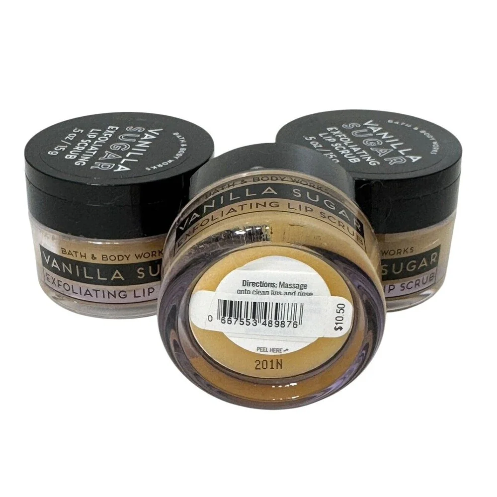 Bath and Body Works VANILLA‎ SUGAR Exfoliating Lip Scrub 0.5oz 3Pc Set Bundle